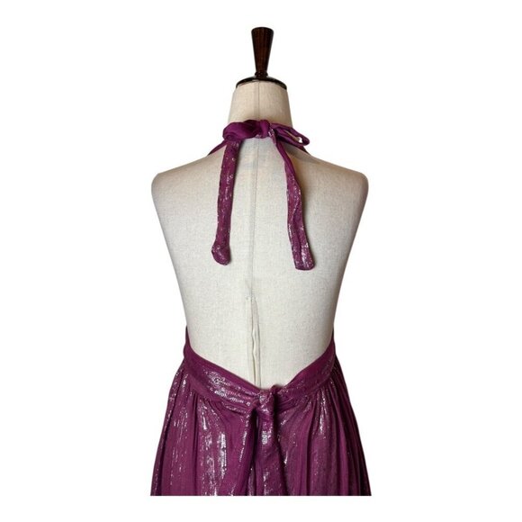 Lulus Dress Women XS Purple Magenta Charlize Metallic Striped Halter Midi NWT - Picture 9 of 15